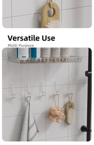 Transparent waterproof adhesive hooks and wall shelf set for modern bathroom storage