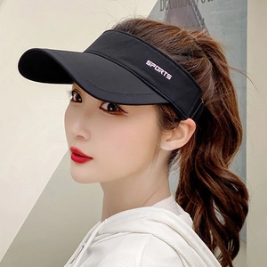 Women's black sun visor hat with curved brim and SPORTS embroidery for outdoor sports