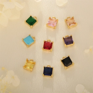 Square Cubic Zirconia Charms Copper Gold Plated Faceted Geometric Pendants For DIY Jewelry Making Handicraft Supplies