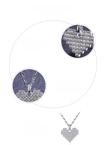 Détails du pendentif cœur pixel en argent sterling 925 avec micro-serti de zircons 5A
