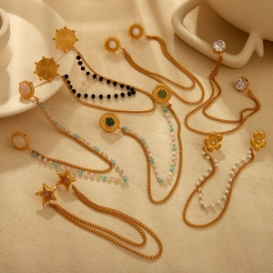 Spilla bohémien dorata con nappe, pietre naturali e stelle per decorazione collo