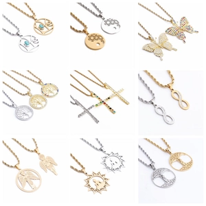 Collection de colliers arbre de vie et croix en acier inoxydable doré et argenté