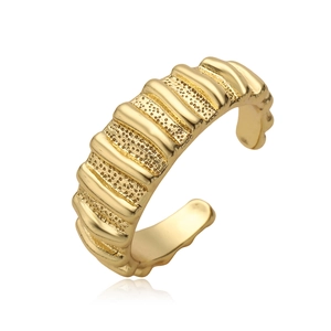 Modern 18K gold-plated geometric open ring with textured wavy surface and matte finish