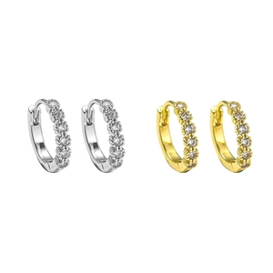Elegant gold and silver round hoop earrings with sparkling cubic zirconia inlay set