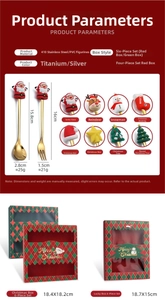 Detail of Christmas cutlery set with Santa and reindeer PVC charms in festive red box