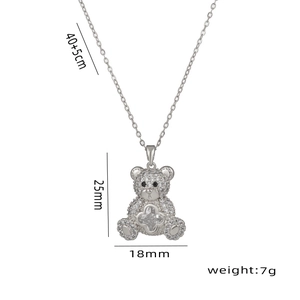 Teddy bear pendant necklace with crystal clover and silver finish O-chain