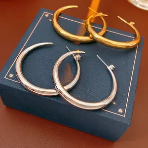 Minimalist C Shaped Hoop Earrings With 925 Sterling Silver Earring Post Copper Zircon Polished Large Round For Women