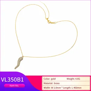 Creative 18K gold plated brass S-shaped chili pendant necklace with pavé zircon stones