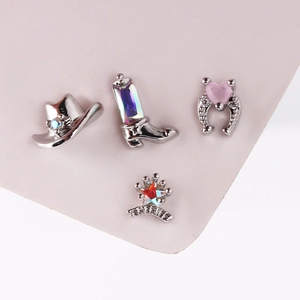 Western cowboy style stud earring set featuring sheriff star and cowboy boot with crystals