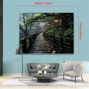 Detailed wall tapestry dimensions 200x150cm showing forest path landscape for home decor