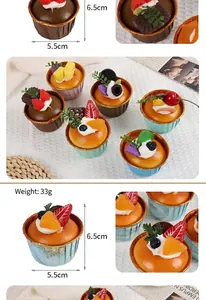 Detailed close-up of a 6.5cm artificial PU cupcake set with realistic fruit toppings