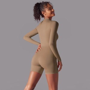 Back view of high-elasticity bodysuit with a slim-fit cut for fitness and yoga
