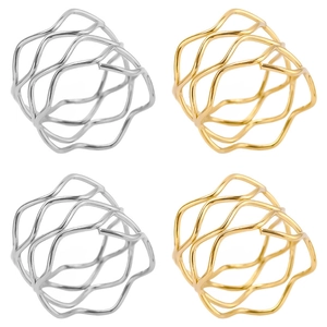 Wave Hollow Ring 304 Stainless Steel Gold Plated Minimalist Layered Wide Band Fashion Jewelry For Women