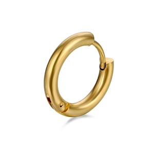 Classic gold titanium steel hoop earrings with polished finish and hinged closure