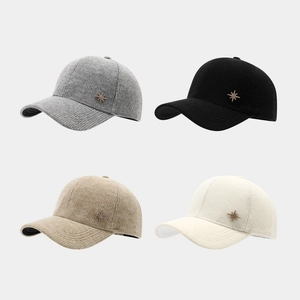 Women Baseball Cap Textured Corduroy Fabric Warm Autumn Winter Peaked Hat Rhinestone Star Metal Decor Casual Adjustable