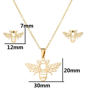 Parure de bijoux 3 pièces en acier inoxydable doré avec pendentif abeille origami et puces