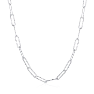 Polished S925 sterling silver paperclip chain necklace with sparkling textured finish