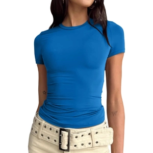 T-shirt da donna blu acceso vestibilità slim con girocollo a maniche corte stile casual