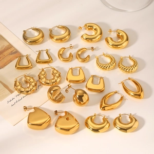 Detailed view of various 18K gold plated stainless steel geometric earrings set