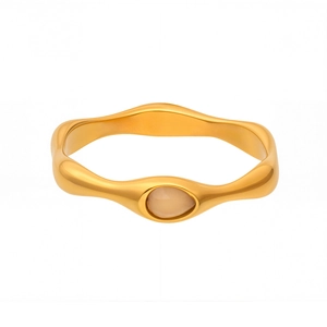Irregular wave gold ring with 18k plating and square cut natural rose quartz stone