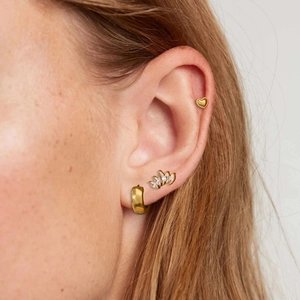 Three-piece gold stainless steel earring set with heart stud and marquise cubic zirconia