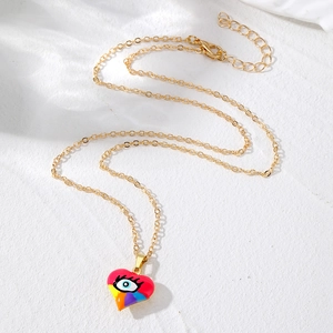 Bohemian evil eye heart necklace with colorful enamel and gold plated copper chain