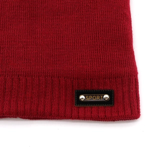 Classic red ribbed knit beanie with leather SPORT patch and thick winter lining