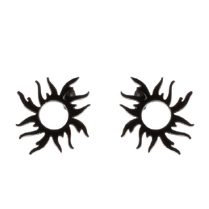 Minimalist black sunburst geometric stud earrings in 18K gold plated stainless steel