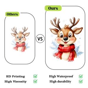 Detailed comparison of waterproof watercolor reindeer sticker with high-definition printing