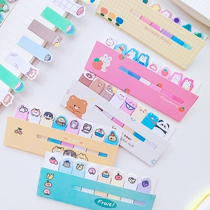 Set of cute cartoon sticky notes with cats, bears and flowers on light background