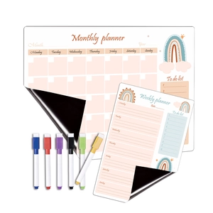 Magnetic weekly monthly planner set with six colorful markers and rainbow cloud design