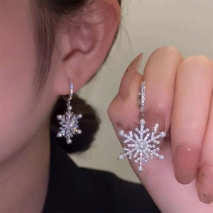 Alloy Snowflake And Firework Dangle Earrings With Rhinestone And Imitation Artificial Pearl For Women New Year Party Fashion Jewelry