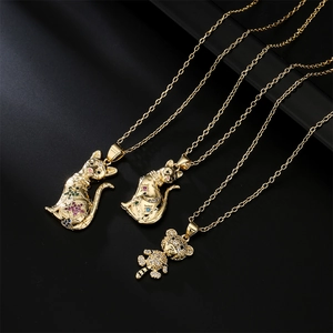 Exquisite gold plated tiger and bear pendants with zircon crystals on necklaces