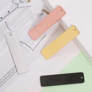 Polished rectangular stainless steel tags in silver, rose gold, gold and black colors