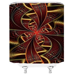 Detail of waterproof polyester shower curtain with red and gold mandala pattern