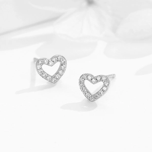 Elegant S925 sterling silver heart stud earrings with sparkling pavé cubic zirconia