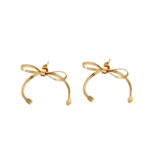 Minimalist golden bow earrings with woven snake chain texture and elegant knot design