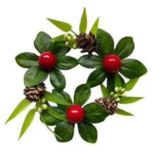 Artificial Christmas Wreath With Pine Cones Red Berries Snow Effect Bow For Door Wall Window Home Indoor Festive Decor