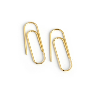 Minimalist s925 silver safety pin earrings in golden finish on white background