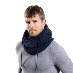 Navy blue winter fleece neck warmer with adjustable drawstring for outdoor sports