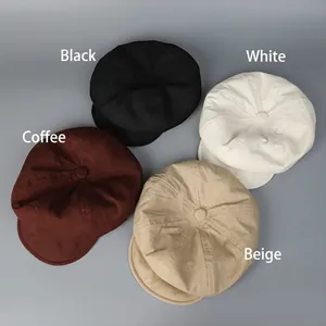 Casquettes gavroche en lin pour femmes en noir blanc café et beige vues de dessus
