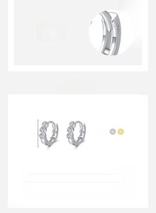 Macro detail of S925 sterling silver hoop earring with cubic zirconia, 8.5mm size
