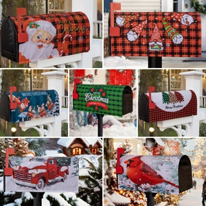 Christmas Mailbox Cover Decorative Waterproof Polyester Buffalo Plaid Santa Red Truck Winter Holiday Outdoor Post Box Wrap