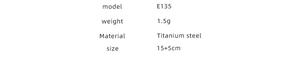 Detailed product specifications for E135 titanium steel bracelet weighing 1.5g and size 15+5cm