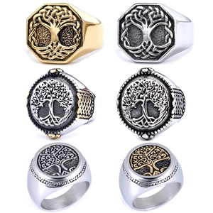 Tree Of Life Signet Ring For Men Stainless Steel Vintage Punk Viking Celtic Knot Carved Jewelry
