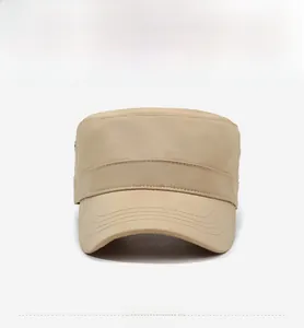 Front view of khaki quick-dry cadet cap featuring triple-stitched decorative brim detailing