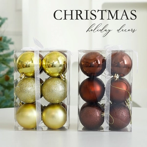 Lot de boules de Noël dorées et marron avec finitions mates, brillantes et pailletées