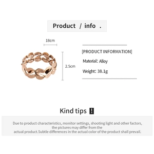 Detail info showing rose gold S-shaped elastic alloy bracelet specs and dimensions
