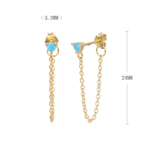 Detailed view of S925 silver gold tassel earrings with blue zircon and size markings
