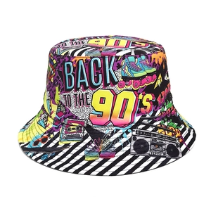 Bob Rétro Imprimé Graffiti Des Années 90 Protection Solaire Réversible Streetwear Hip Hop Pour Hommes Femmes